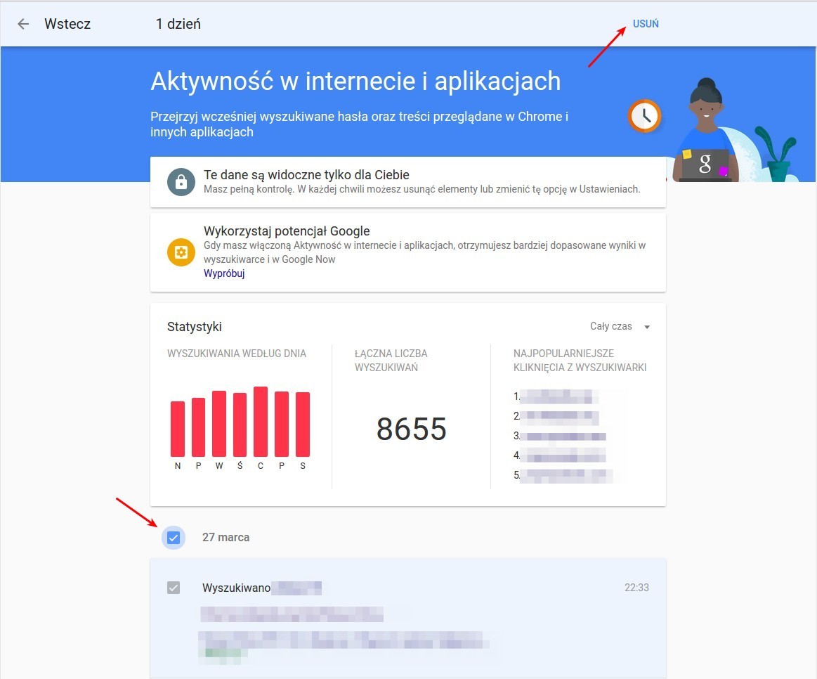 Usuwanie historii konta Google (opcja zaawansowana)